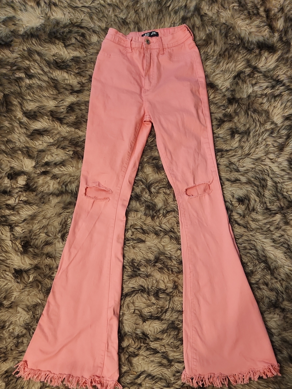 JC & JQ From Willow Boutiquw High-Rise Pink Flare Jeans with Frayed Hem